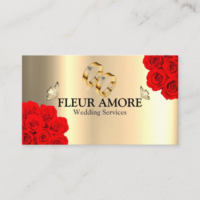 Gold Ring Planning Design Styling Wedding Services Business Card (Front)