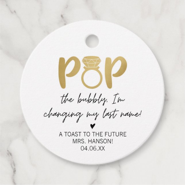 Gold Ring Pop The Bubbly Favor Tag (Front)