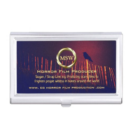 Gold Ring Raven on Fence Eerie Horror Films Business Card Case