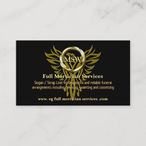 Gold Ring Rising Phoenix Mortician Service Business Card