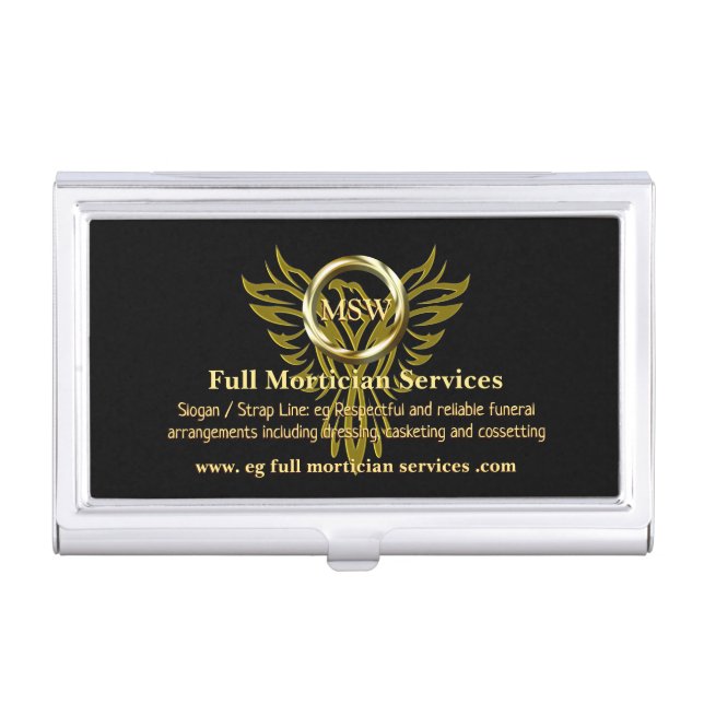 Gold Ring, Rising Phoenix, Mortician Service Business Card Case (Front)