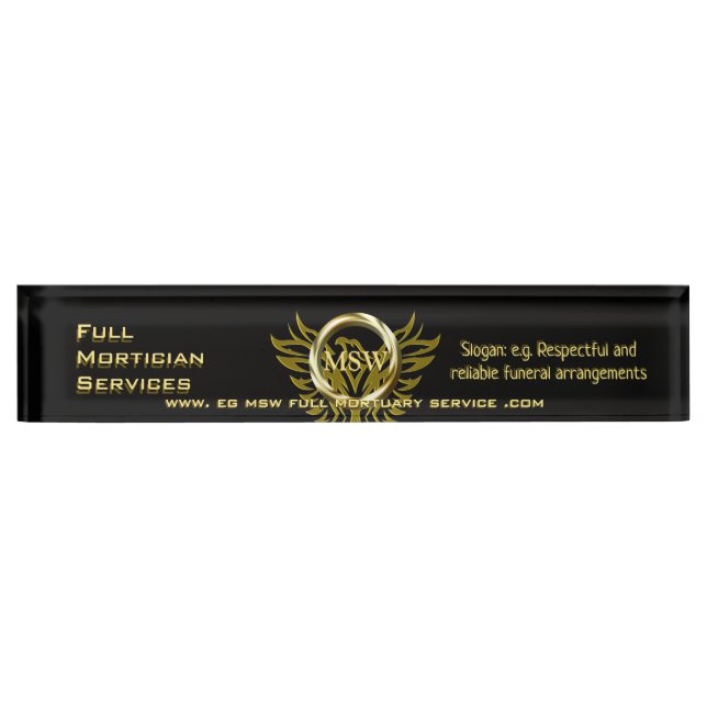 Gold Ring, Rising Phoenix, Mortuary Service Desk Name Plate (Front)
