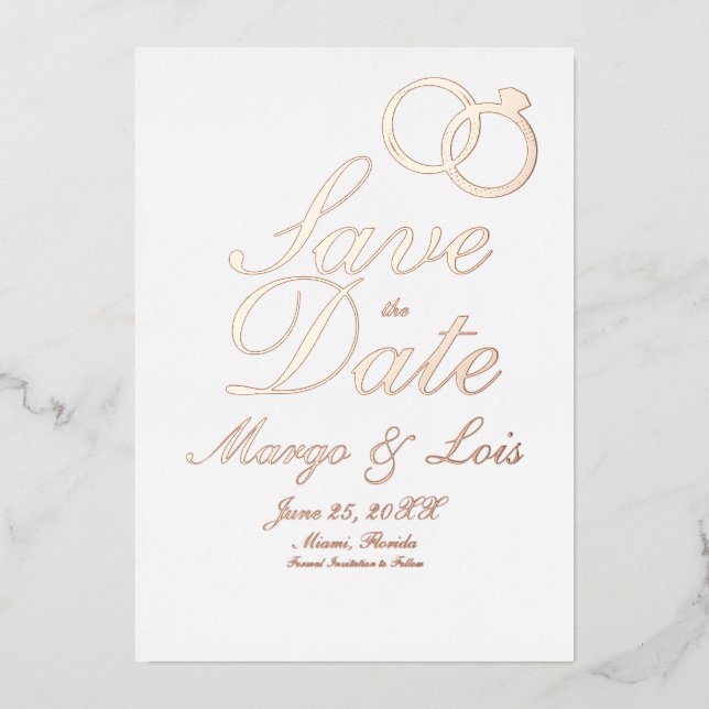 Gold Ring Save the Date Pressed Foil Invitation (Front)