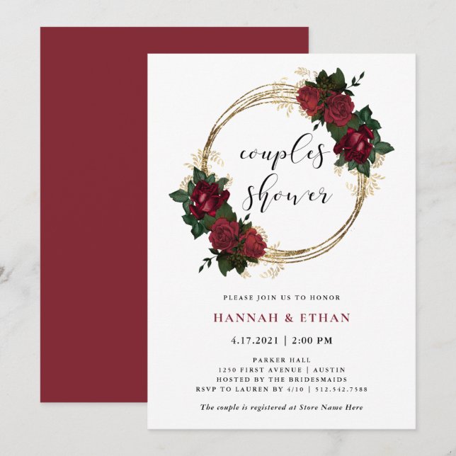 Gold Rings and Red Roses | Couples Shower Invitation (Front/Back)