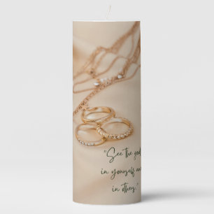 Gold Rings Beige Marble Pillar Candle