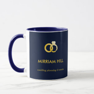 Gold rings dark blue wedding planner mug