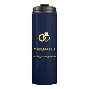 Gold rings dark blue wedding planner thermal tumbler