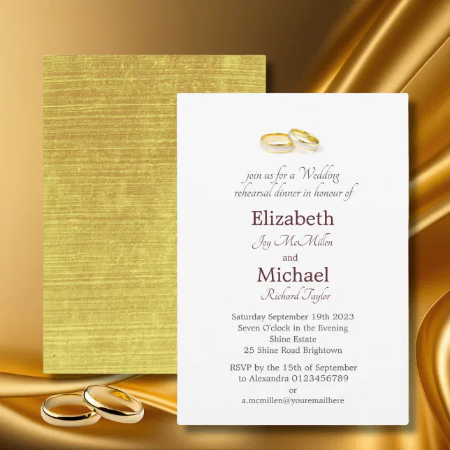 Wedding Invitations With Rings Gold Rings Elegant Wedding Rehearsal Dinner Invitation | Zazzle