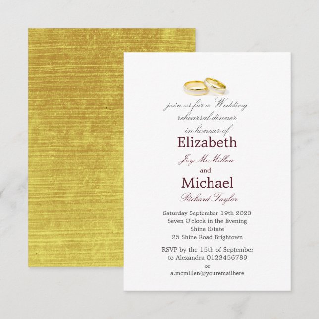 Gold Rings Elegant Wedding Rehearsal Dinner Invitation (Front/Back)