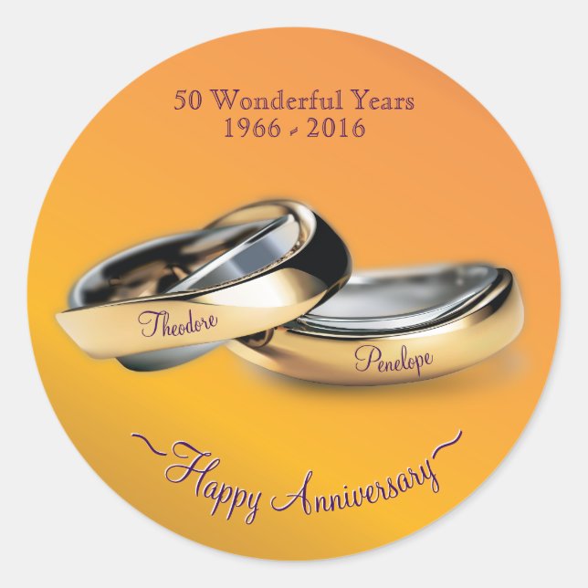 Gold Rings Golden Wedding Anniversary Classic Round Sticker (Front)