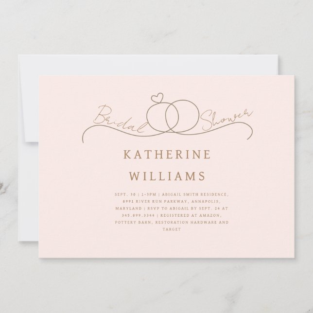 Gold Rings Heart Blush & Gold Bridal Shower Invitation (Front)