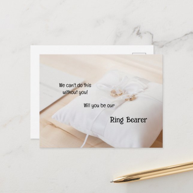 Gold Rings On A Satin Pillow Ring Bearer Announcement Postcard (Front/Back In Situ)