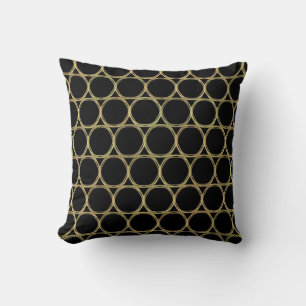 Gold Rings on Black Modern Chic Throw Pillow