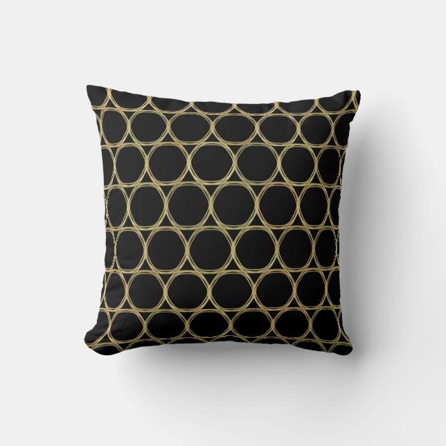 Gold Rings on Black Modern Chic Throw Pillow (Front)