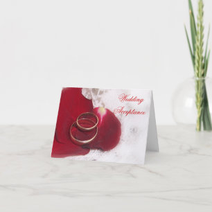 Gold Rings Rose Petals Wedding Acceptance Thank You Card