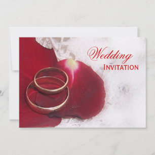 Gold Rings Rose Petals Wedding Invitation