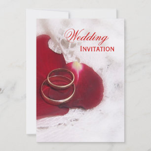 Gold Rings Rose Petals Wedding Invitation