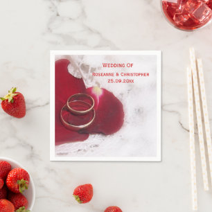 Gold Rings Rose Petals Wedding Napkins