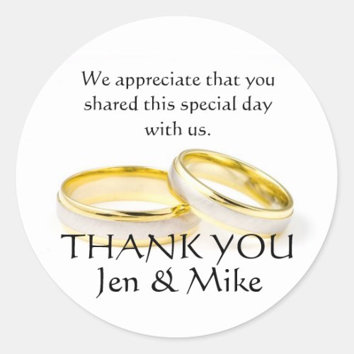 Gold Rings Thank You Wedding Favor Stickers