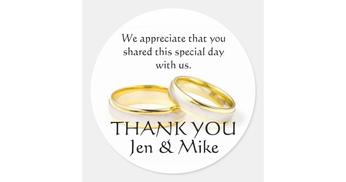 Gold Rings Thank You Wedding Favor Stickers Zazzle