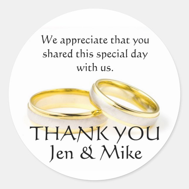 Gold Rings Thank You Wedding Favor Stickers (Front)