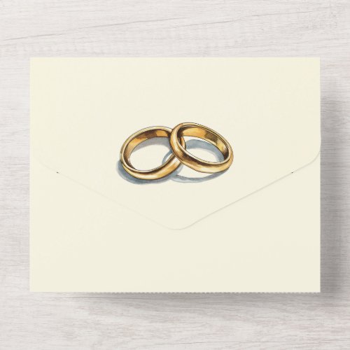 Gold rings wedding invitation and RSVP