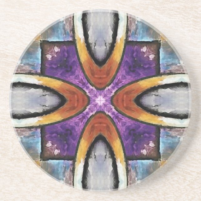 Gold Rings With Purple Tiles Sandstone Coaster (Front)