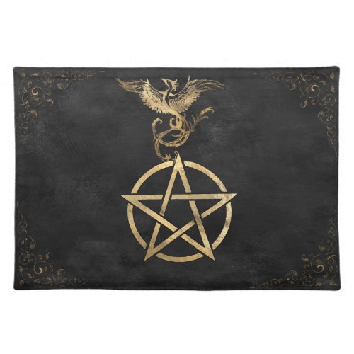 Gold Rising Pheonix Over Pentacle Cloth Placemat