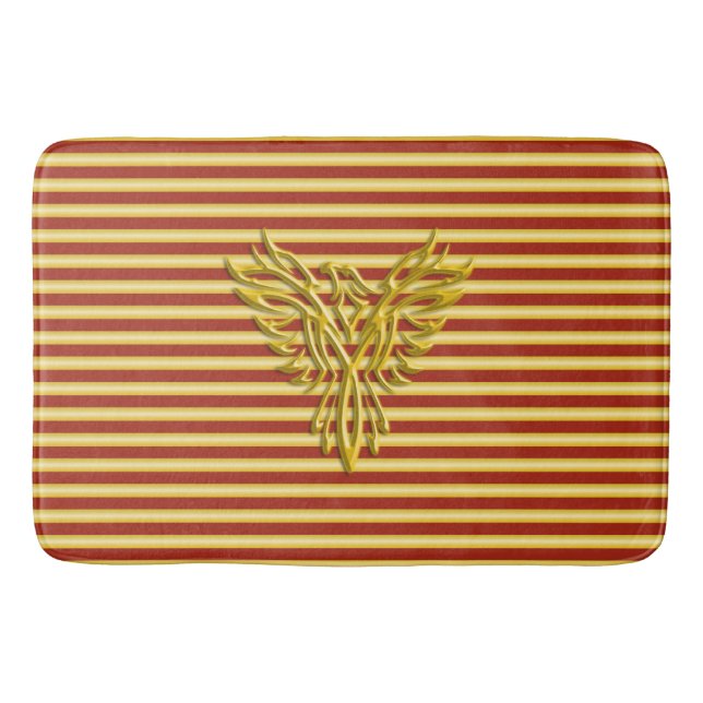 Gold rising phoenix with gold and scarlet stripes bath mat (Front)