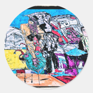 gold river drawing classic round sticker