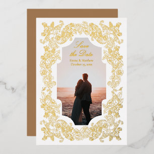 Gold Rococo Photo Save the Date Foil Invitation