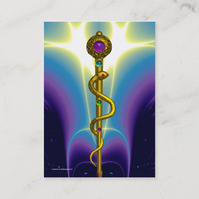 GOLD ROD ASCLEPIUS MEDICAL HEALTH CARE Purple Business Card (Back)