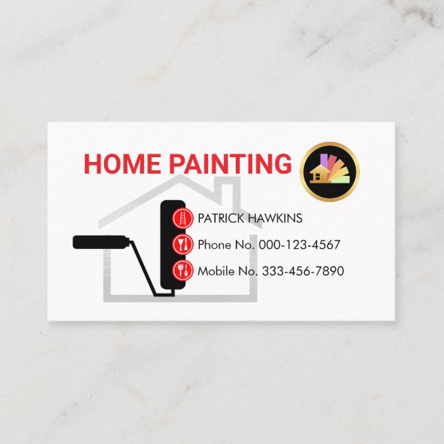 Gold Roller Brush Painting Button Icons Business Card (Front)