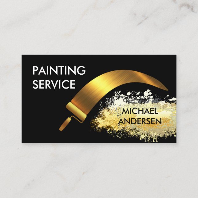 Gold Roller Brush Painting Splatter Business Card (Front)