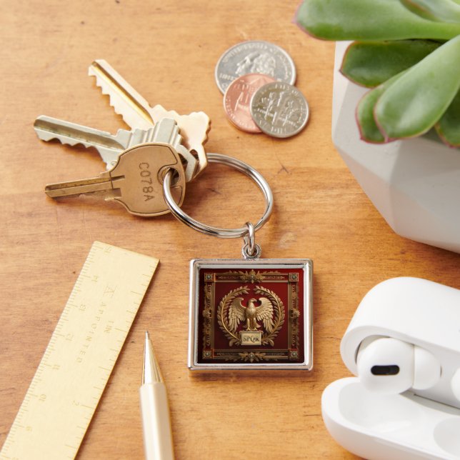Gold Roman Imperial Eagle over Red No.4 Keychain (Desk)