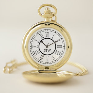 Gold Roman Numeral with Monogram Initials Pocket Watch