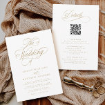 Gold Romantic Calligraphy All In One Wedding Invitation<br><div class="desc">This gold and white all in one wedding invitation featuring elegant and romantic swirly calligraphy lettering with a RSVP and a QR Code. For more advanced customization of this design,  please click the BLUE DESIGN TOOL BUTTON above!</div>