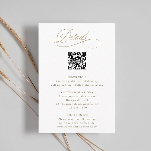 Gold Romantic Calligraphy QR Code Wedding Details  Enclosure Card