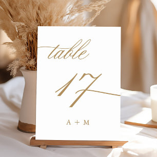 Gold Romantic Calligraphy Wedding Number 17, Table Number