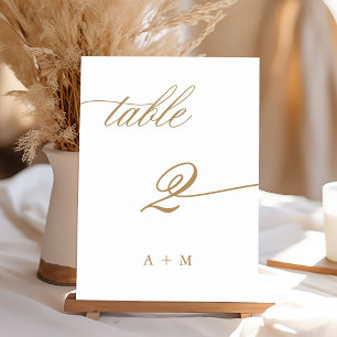 Gold Romantic Calligraphy Wedding Number 2,  Table Number