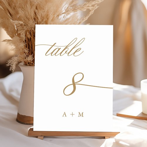 Gold Romantic Calligraphy Wedding Number 8 Table Number