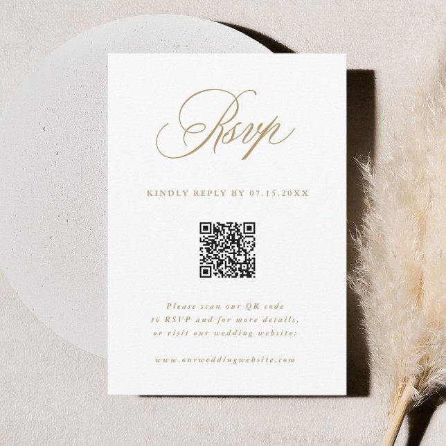 Gold Romantic Calligraphy Wedding QR Code RSVP Card (Creator Uploaded)
