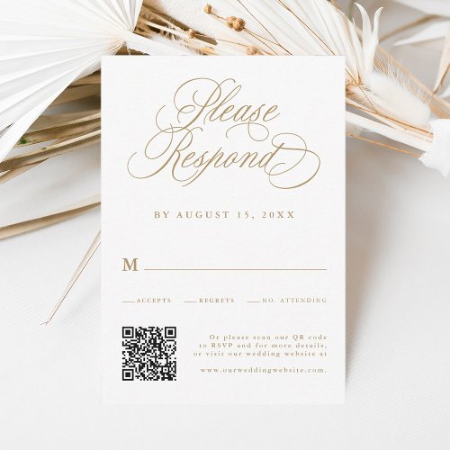 Gold Romantic Calligraphy Wedding QR Code  RSVP Card