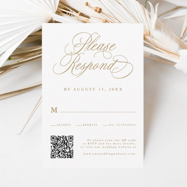 Gold Romantic Calligraphy Wedding QR Code  RSVP Card (Creator Uploaded)