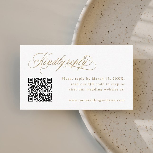 Gold Romantic Calligraphy Wedding QR Code RSVP  Enclosure Card (Creator Uploaded)