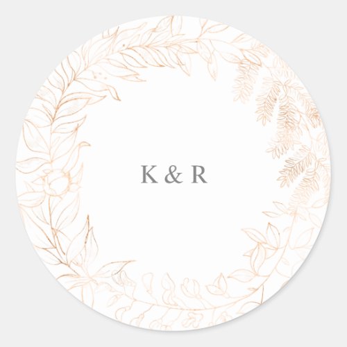 gold romantic floral monogram wedding classic round sticker