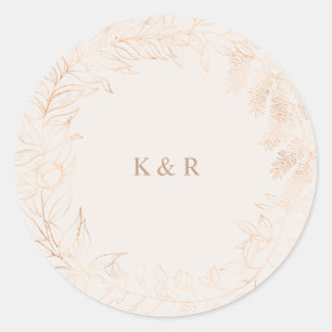 Gold Romantic Floral Monogram Wedding Classic Round Sticker