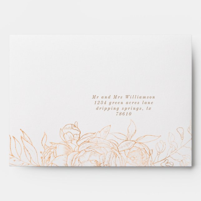gold romantic floral pre-addressed wedding envelope (Front)