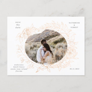 gold romantic floral save the date post postcard
