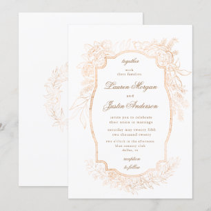 gold romantic floral traditional Wedding Invitatio Invitation